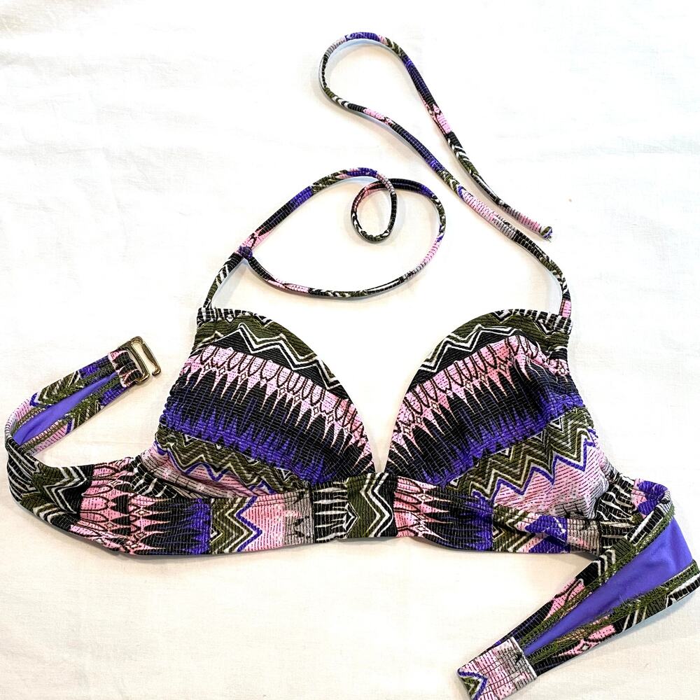 Mossimo L UNUSED Pink, Purple,‎ Black Print Lightly Padded Bikini Top